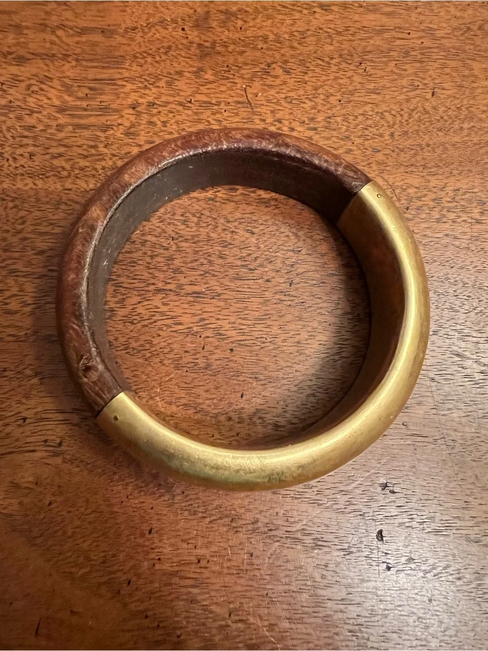 Vintage Chunky Two-Tone Wood and Brass Bangle